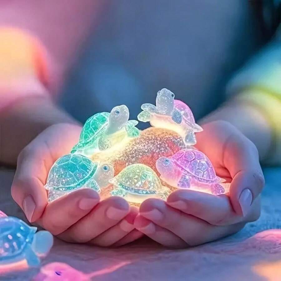 Random 1/5/10/20pcs Glowing Mini Turtle Model Decorations, Multicolor Fluorescent Small Marine Animals, Suitable For Games, Garden Landscape Decor, Mini Figures, Mini Models, Turtles, Party Fillers, Classroom Prizes, Gift Bags, Birthday Gifts - Multicolor - View 1