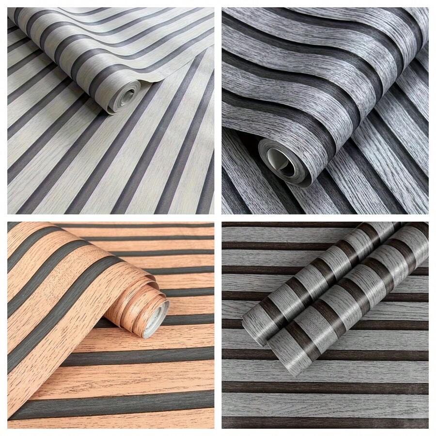 1 Roll Of Wooden Striped Self-Adhesive Wallpaper, Tear-And-Stick, Detachable Self-Adhesive Water-Proof And Oil-Proof PVC Vinyl Imitation Wood Contact Paper, Suitable For Countertop Drawer Stickers, Living Room, Sofa Background, Bedroom Wall Decoration, Bar Decoration Stickers, Bathroom, Kitchen, Cabinet Decoration Wallpaper, House Home Decoration