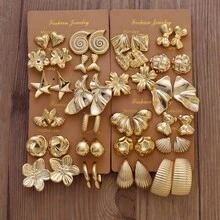 6 paia di orecchini di alta qualità con motivi geometrici alla moda, include elementi come orsetto, cuore, foglia di acero, coda di pesce e altri, unici e di stile, adatti per uso quotidiano, vacanze, appuntamenti, regali per amici e familiari, feste ed eventi casual - Stile 1 - Visualizzare 2