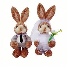 Easter Rabbit Table Decorations Cute Straw Mini Bunny Figurines Tabletop Centerpieces For Home Spring Party - J - View 6