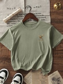 Áo thun ngắn tay cổ tròn in họa tiết dành cho bé trai tuổi teen, kiểu dáng thường ngày, thích hợp mặc mùa hè. - Màu xanh Ô liu - Xem 4