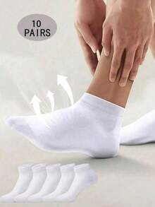 5/10双装白色低帮夏季休闲短袜，薄棉袜，女士款，适合上学、旅行、度假、商务/通勤等场合。 - 白色 - 查看 9