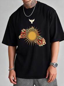 Casual Men's Cotton T-Shirt, Made Of Pure Cotton Material, Is Comfortable To Wear And Has A Casual Style. The Design Is Fashionable And Versatile, Suitable For Daily Wear And Outdoor Activities. It Is A Must-Have Item For Street Fashion Or Summer, And Is Also An Excellent Gift For Men. - 黑色 - 查看 2