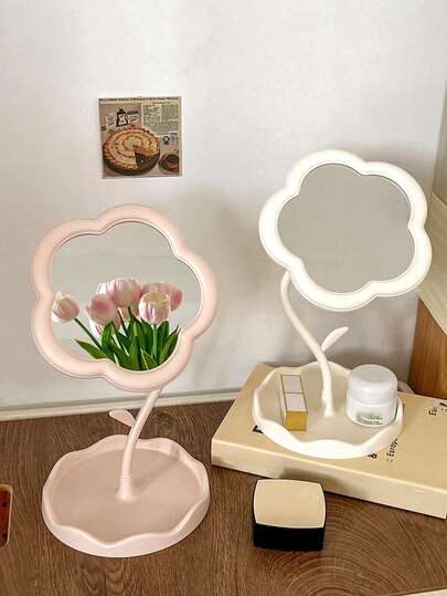 Flower Shaped Makeup Mirror, Delicate Floral Design, 360° Rotating Mirror, High Definition Makeup Mirror, Desktop Vanity Mirror, Portable Makeup Mirror, Convenient For Jewelry Storage And Room Decor, Ideal For Makeup Enthusiasts