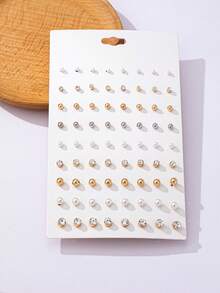36 Pairs Pearl & CCB Rhinestone Stud Earrings Set - Multicolor - View 3