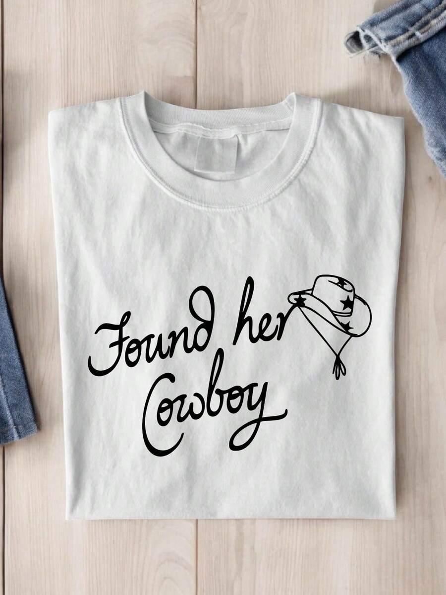 Found Her Cowboy Shirt, Cowgirl Bride Tee, Western Wedding T-Shirt, Country Bridal Top, Bachelorette Party Gift, Bride To Be Tees TX-3481 - trắng - Xem 1