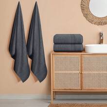 H&R Family Pack 2 Large Bath Towels 100% Cotton Ring Spun Soft Absorbent Towels - Dark Grey - View 4