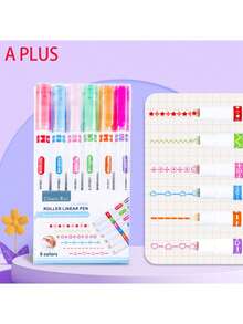 6 bolígrafos con borde de tinta ondulada fluorescente, aptos para proyectos DIY y marcado curvo, uso versátil para la escuela y la oficina, colores aleatorios, patrones creativos de vuelta al colegio, fiesta, regalo de cumpleaños, recompensa, regalo de Año Nuevo - Multicolor - Ver 14