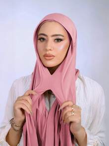 1pc Instant Jersey Hijab With Undercap, Silky Soft Breathable Fabric, Matching Jersey Hijab Scarf, Suitable For Daily Wear, Festivals, Prayers, Pilgrimage - Multicolor - View 11