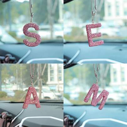 1pc Shiny Car Accessory, Women's Letter Pendant, Cute Crystal Rearview Mirror Pendant Car Decor, Lucky Gift Teenage Diamond Letter Pendant