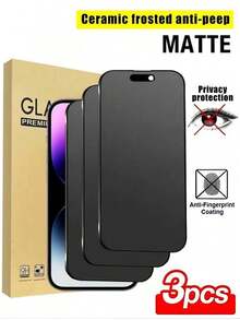 XINHONGYU Shockproof Privacy Screen Protector 3pcs Matte Ceramic Privacy Screen Protector, Suitable For IPhone 17 Pro Max/17 Pro/17/Air/16 Pro Max/16/16 Pro/16 Plus/14 Pro Max, 9H+ Scratch-Resistant, Sensitive Touch, Compatible With Phone Cases, Includes Cleaning Kit, High-Quality 9H+ Ceramic Film Spring Gift - Black - View 20