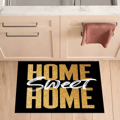 1 قطعة سجادة أرضية مطبوعة بنص وتصميم بسيط، سجادة مطبخ من الجل السيليكوني، سجادة مستطيلة مطبوعة سهلة التنظيف، مناسبة لغرفة المعيشة والنوم والممر والحمام وغرفة الغسيل - سجادة بوليستر للاستخدام الداخلي والخارجي