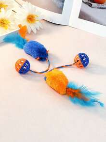 1 pieza Juguete de peluche de ardilla con campana y cuerda, juguete interactivo para gatos, solo para mascotas - Multicolor - Ver 8