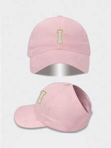1pc Solid Color Open Back Ponytail Baseball Cap With 26 Letters, Women Fashion Sports Sun Hat For Outdoor UV Protection - Pink - View 7