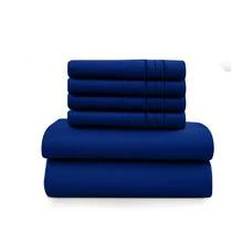 LUX DECOR 6-Piece Embroidered Bed Sheet Set – Brushed Microfiber Material, Deep Pocket Design, Lightweight & Breathable For Everyday Use – Graduation Gifts, Home Decor, Winter Vibes, Sleep Protection For Dorms, Student Beds, Back‑To‑School Gift, Christmas Decor, New Year Vibes - 寶藍色 - 查看 1