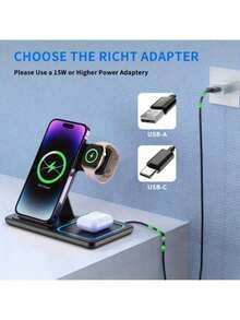 15W 三合一无线充电底座，兼容 17/16/15/14/13/12/11/Pro/Max/XS/XR/X/8/Plus、11/10/9/8/7/6/5/4/3/2/SE/Ultra、Pro2/Pro4/3/2/1，支持快速充电 - 彩色 - 查看 5