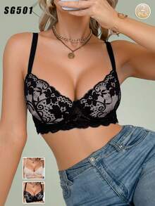 2件装休闲舒适极简露背文胸，无缝深V性感蕾丝针织女士内衣，法式蕾丝无钢圈休闲百搭防下垂文胸 - 彩色 - 查看 12