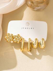 6-18pcs Gold Tone Elegant Earring Set, Including Teardrop, Sparkle, Textured Wide C-Shaped Designs, Suitable For Daily Wear And Parties, Great Gift For Mom Or Best Friend - Gold - View 2