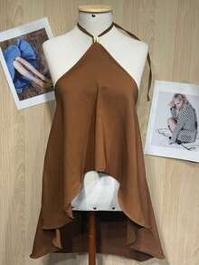 Women's Blouse With Asymmetrical Design For A Modern And Elegant Style - Brown - View 2