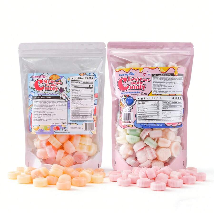 Gummy Glow [Double Satisfaction]2-Pack Wax Candy,Fruit & Milk Flavors, Jam-Filled, Fun Shapes,Perfect For Parties, Family Gatherings & Great Gifts - Fruity+Milky - 查看 1