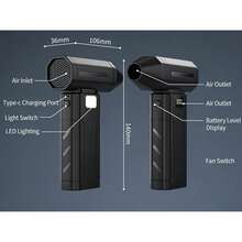 手持迷你风扇，无线吹风机，除尘器，吹雪器，吹叶器，高速风扇，便携式可充电风扇，配备2节3000mAh电池 - A款 - 查看 7