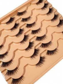 14对半截假睫毛，透明睫毛梗，猫眼尾型，纤长自然，仿貂毛材质，蓬松柔软，打造自然妆容，适合圣诞节妆容，圣诞礼物 - 黑色 - 查看 4