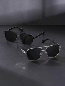 2副/1副复古金属男士时尚眼镜，经典大框男士眼镜 - 漸層色 - 查看 8