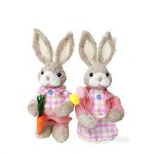 Easter Rabbit Table Decorations Cute Straw Mini Bunny Figurines Tabletop Centerpieces For Home Spring Party - H - View 6