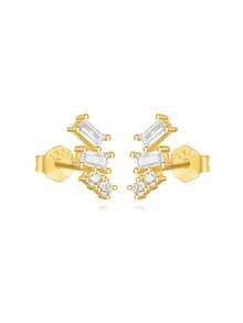 1 Pair 925 Sterling Silver Geometric Cubic Zirconia Stud Earrings For Women, Suitable For Daily, Dating, Vacation, Wedding, Party, Holiday Gifts, Hypoallergenic Pure Silver Ear Jewelry - Gold - View 8