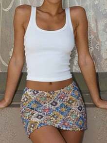 Giufajk Women's Summer Fashion Short Sequined Short Skirt Tight Seaside Club Party Sequined Mini Skirt - 銀色 - 查看 1