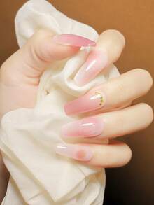 1 Sheet Pink-Toned Peach Full-Cover Nail Stickers - With Gradient Pink, Peach Patterns, Glitter & Gold Accents, Soft Gentle Style, Suitable For Spring Outings, Girlfriends' Afternoon Tea & Sweet Dates, Adhesive & Fitted, Easy To Create Spring Soft Exquisite Nail Looks - Multicolor - View 4