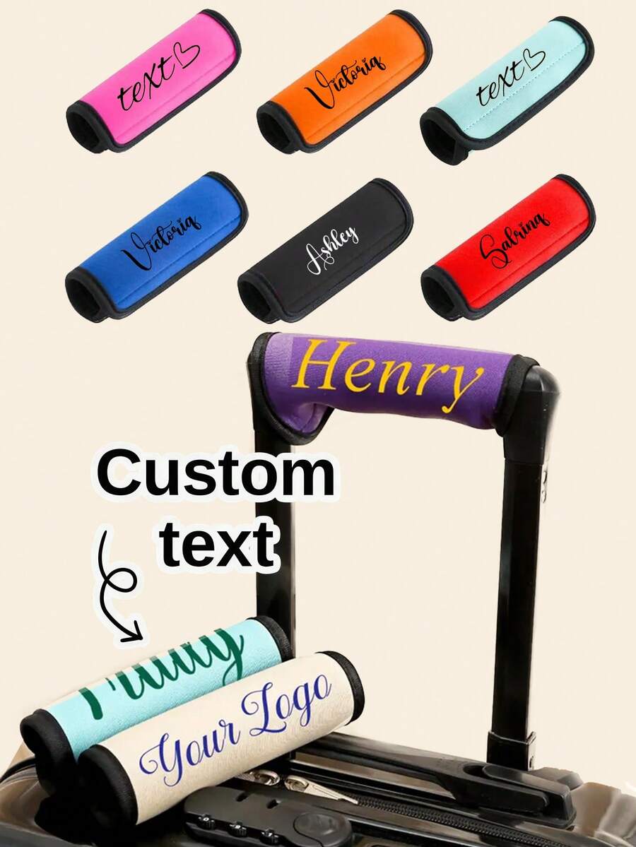 Custom Name Luggage Handle Wrap, Personalized Suitcase Handle Wraps With Text, Customized Stroller Identifier, Customizable Luggage Wraps For Suitcase, 14x15cm, Orange/Red/Blue/Yellow/Rose Red/Black/Green, Luggage Wrap, Mother'S Day Gift, Easter Gift, Valentine'S Day Gift, Birthday Gift - Multicolor - View 1