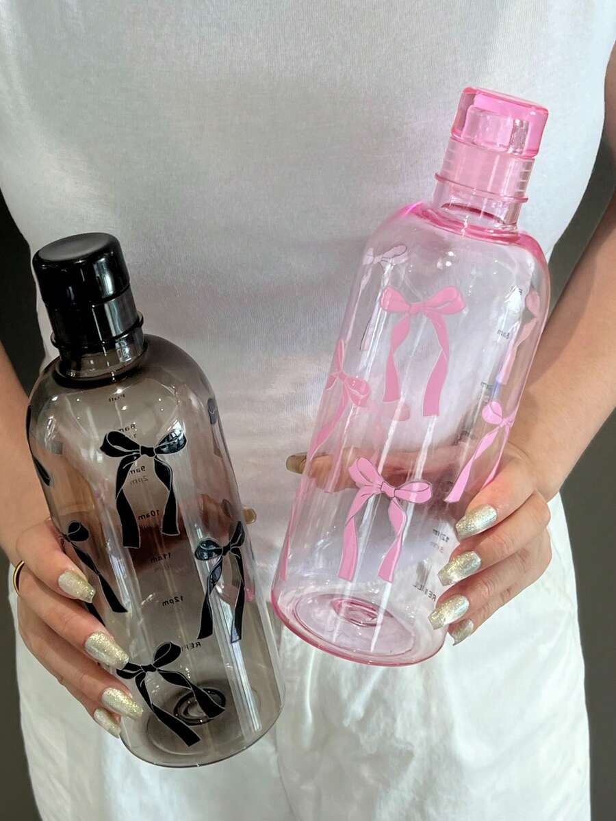 750ml Transparent PC Water Bottle, Cute Bow Design With Leak-Proof Cap, Large Capacity Portable Cup Suitable For Women, Fitness, Travel, School - Multicolor - View 1