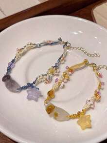 2pcs Handmade Woven Bracelet With Cute & Pendant, Unique Best Friends, Wife, Festival, Animal Jewelry, 1 Blue 1 Yellow, Random Pendant Color - 2 chiếc dây đeo cổ tay - Xem 6