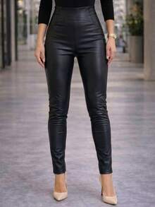 MODAMO REF PK0996 HIGH-WAISTED LEATHER PANTS, ELEGANT AND COMFORTABLE - Black - View 2