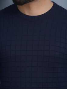 Sueter tricot lisa quadrado masculino blusa de frio gola redonda manga longa blusa de Lã Mais Grosso - Azul Marinho - Visão 3