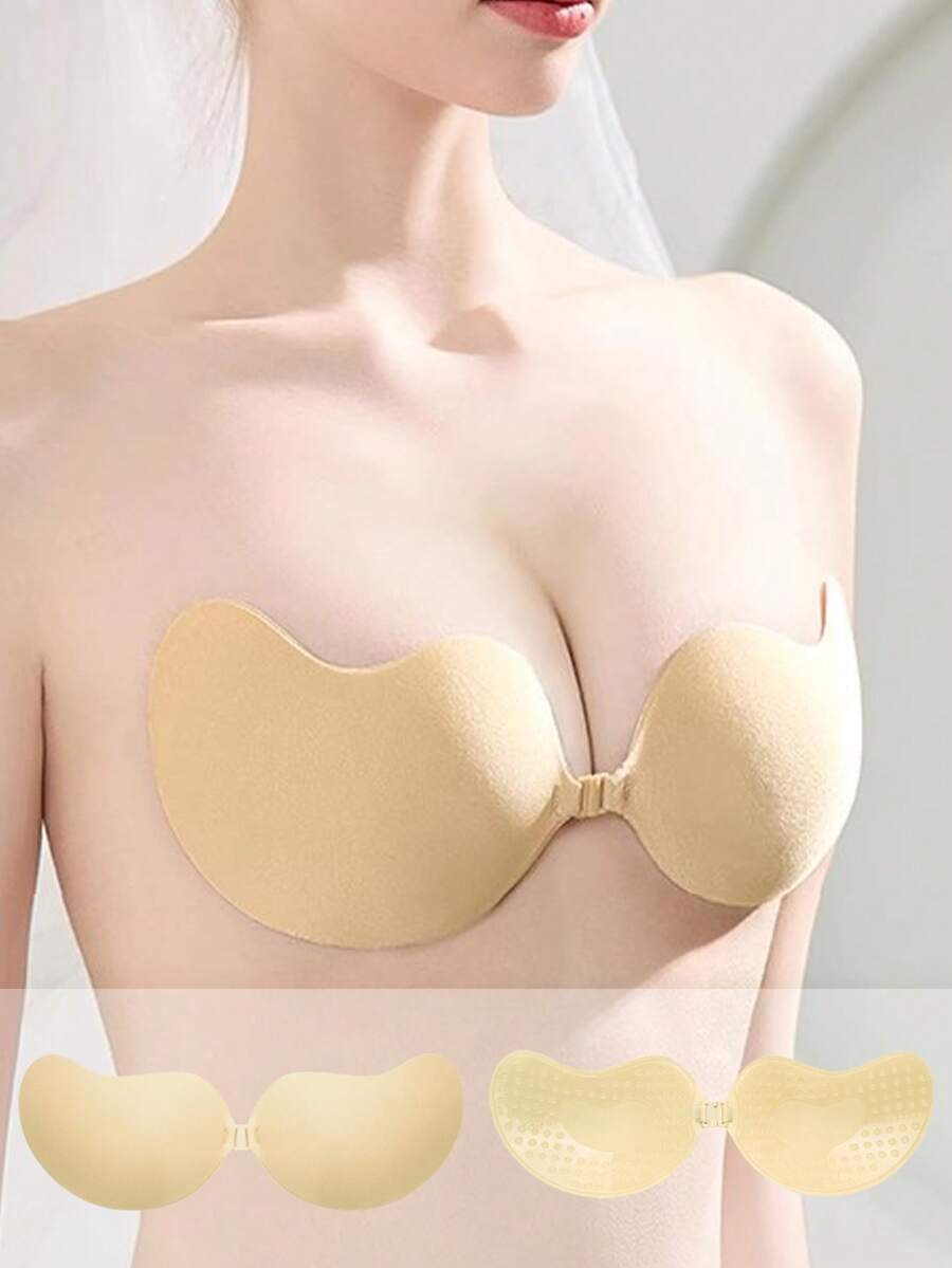 1对芒果形自粘式乳贴，肤色，可提升乳沟。