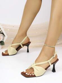 Girl's New Mint Green Square Toe Thin Heel Sandals, Twist Strap One-Piece Backless Gentle Breeze High Heels, Spring/Summer Office Wear - Mint Green - View 1