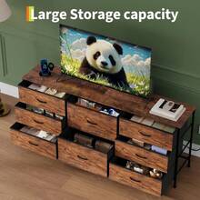 Beaully 8 Drawer Fabric Dresser With Wooden Top, TV Stand & Storage Organizer, Metal Frame Chest For Bedroom Living Room Closet, 63" W X 27" D X 14" H - 棕色 - 查看 6
