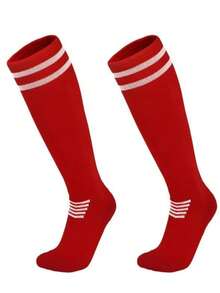 1 paire de chaussettes de football/soccer pour hommes, chaussettes de sport professionnelles, chaussettes de sport de compression pour mollets, chaussettes de course épaissies pour augmenter la zone d'absorption de la transpiration, chaussettes de football/soccer pour femmes, chaussettes de randonnée séchage rapide, chaussettes de basket-ball pour hommes, chaussettes de baseball colorées, chaussettes de randonnée colorées, chaussettes de cyclisme hautes, chaussettes de volleyball avec support de cheville, convenant pour le port en extérieur en toutes saisons, cadeau de couple, cadeau de fête des pères - Rouge et Blanc - Voir 2