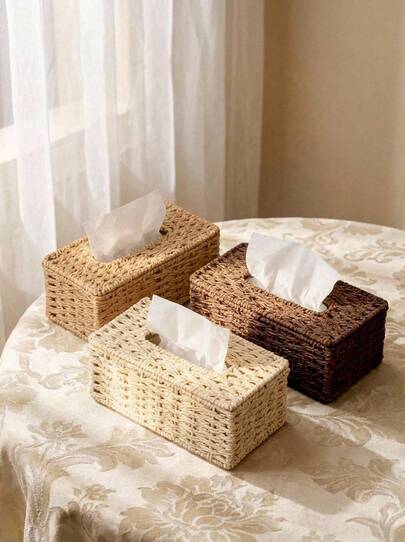 Cirelle קופסת טישו ארוגה בעבודת יד אחת, מלבנית עם מכסה, קופסה ארוגה דקורטיבית בסגנון בוהמי, מתאימה לחדר אמבטיה, חדר שינה, מדף ספרים, סלון, בית, חדר אוכל, אחסון טישו במלון, עיצוב מודרני מינימליסטי, צבעים מרובים זמינים