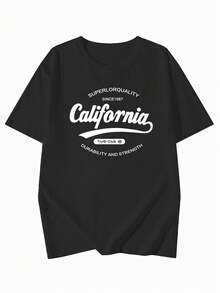 2026夏季新款女式圆领休闲宽松英文印花图案T恤，街头时尚百搭短袖T恤 - 黑色 - 查看 4