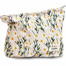 Bolsa de maquillaje de tela para cosméticos con cierre de lona para mujeres, color blanco, linda coqueta, grande, cartuchera preppy, organizador de aseo, accesorios de viaje - 01-Relieve verde - Ver 31