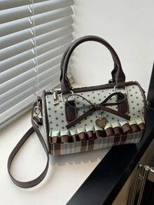 1pc Girl's Printed Bow PU Crossbody Bag, Cute Polka Dot Messenger Handbag - Multicolor - View 5