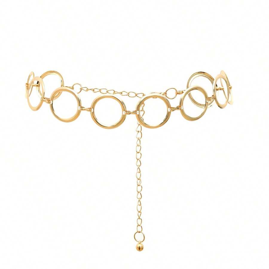 European And American Cross-Border Accessories, Minimalist Geometric Round Single-Layer Body Chain, Versatile Punk Metal Waist Chain For Women, Geometric Pattern Bohemian Zinc Alloy Waist Chain, All Season - Gold - View 1