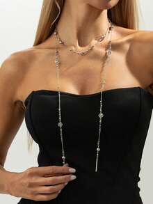 rundraw 1 件花卉水晶球串珠优雅时尚多色金属长项链，适合女士，适合日常、通勤、派对佩戴 - 彩色 - 查看 11