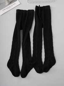 2 piezas Medias negras con estampado de corazón para niñas - Negro - Ver 9