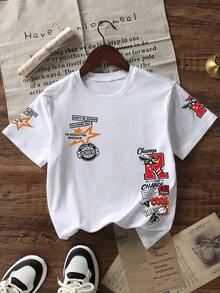 儿童街头服饰男童白色图案T恤酷炫R&B蜜蜂印花短袖T恤 - 白色 - 查看 3