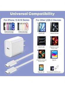 1-2套 30W USB-C 墙式充电器 + 3.3英尺/100厘米 Type-C 转 Type-C 快充线，高速数据传输，兼容 及其他 Type-C 设备 - 美規A型插(110-127V) - 查看 7