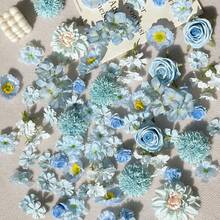 20/40pcs Artificial Flower Material Pack, Faux Silk Flowers, DIY Headpiece Wreath Supplies, Wedding Bouquet, Valley Decor - Blue Series - View 6